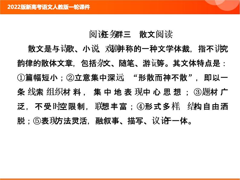 2022版新高考语文人教版一轮课件：2.2.3.1 散文整体阅读指导 复习PPT01