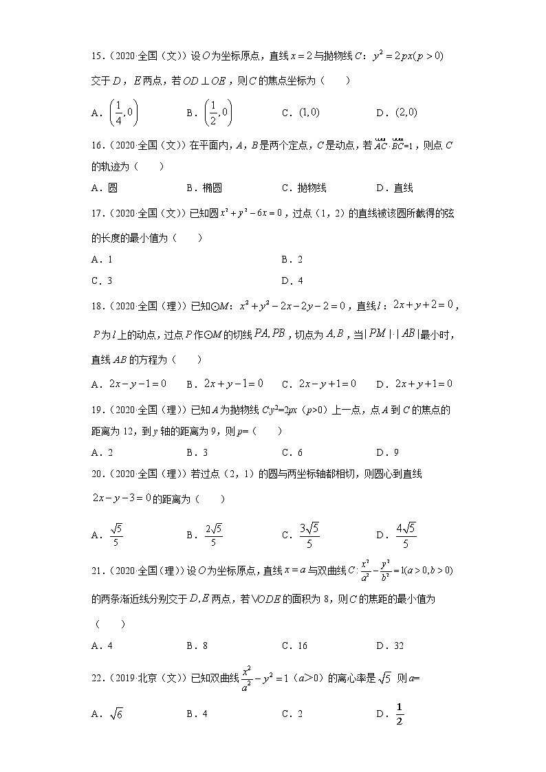 近五年（2017-2021）高考数学真题分类汇编12 解析几何含答案试卷03