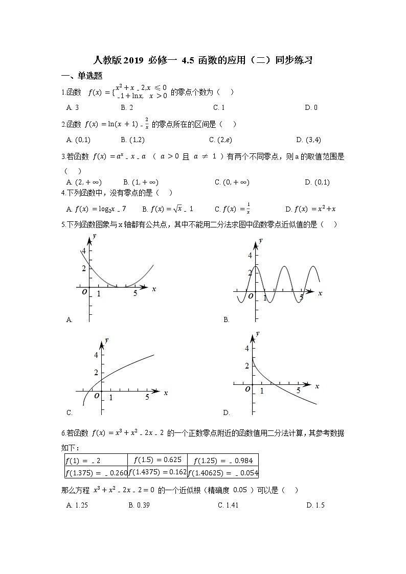 人教版2019 必修一 4.5 函数的应用（二）同步练习试卷第1页
