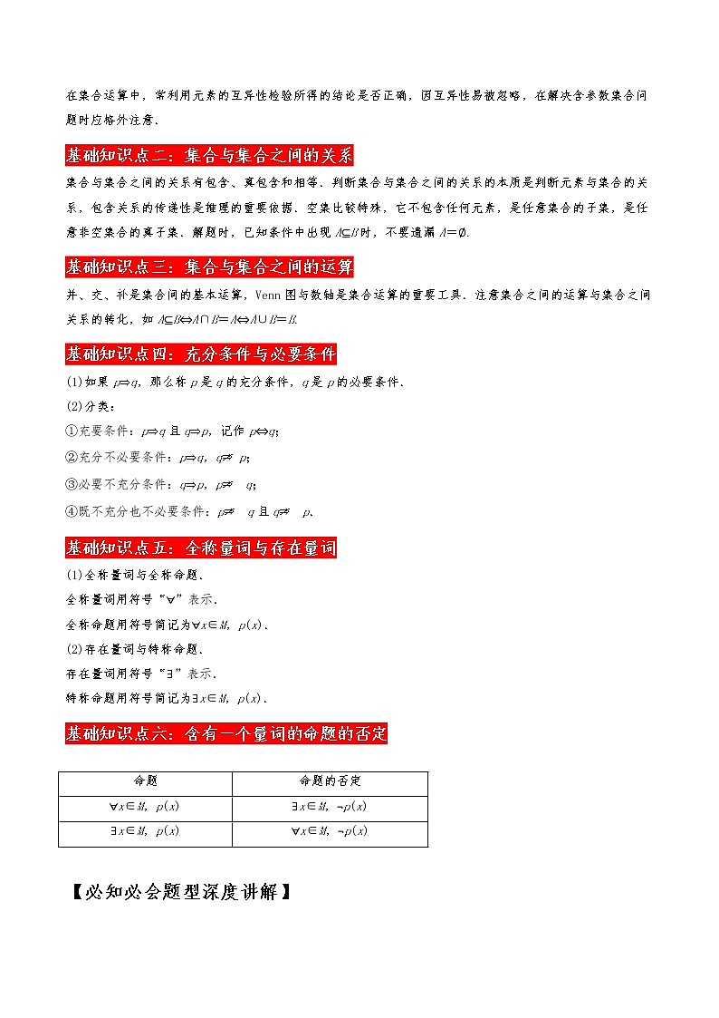 高中数学必修一期末复习试卷 精讲01 集合与常用逻辑（解析版）02