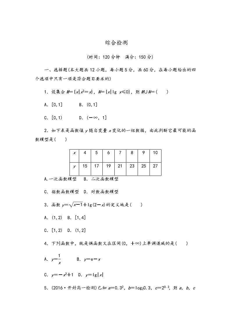 高中数学必修一综合测试含答案解析01