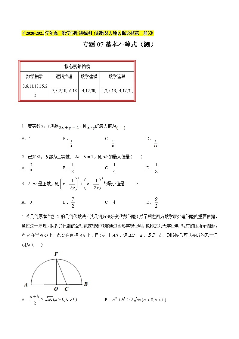 专题07 基本不等式（测）01