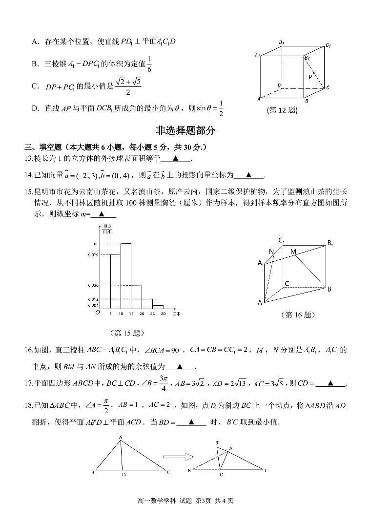 2020-2021学年浙江省”共美联盟“高一下学期期末模拟考试数学试题 PDF版第3页