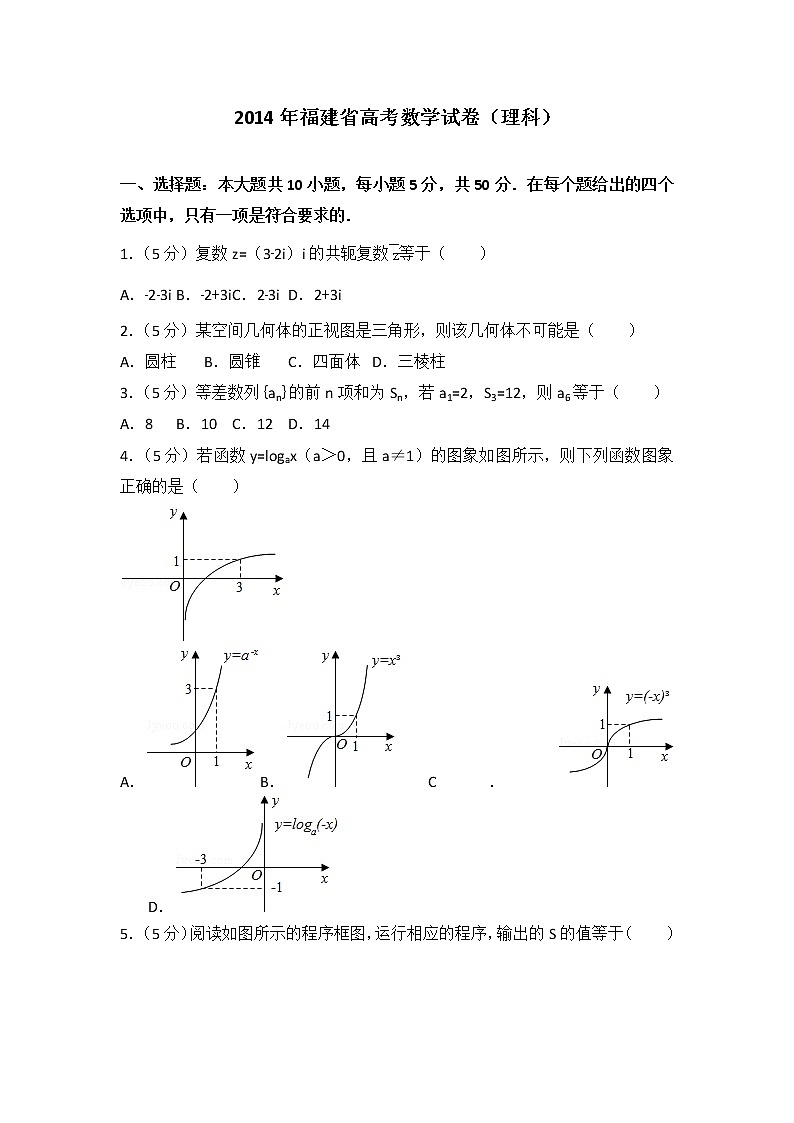 2014年福建省高考数学试卷（理科）第1页