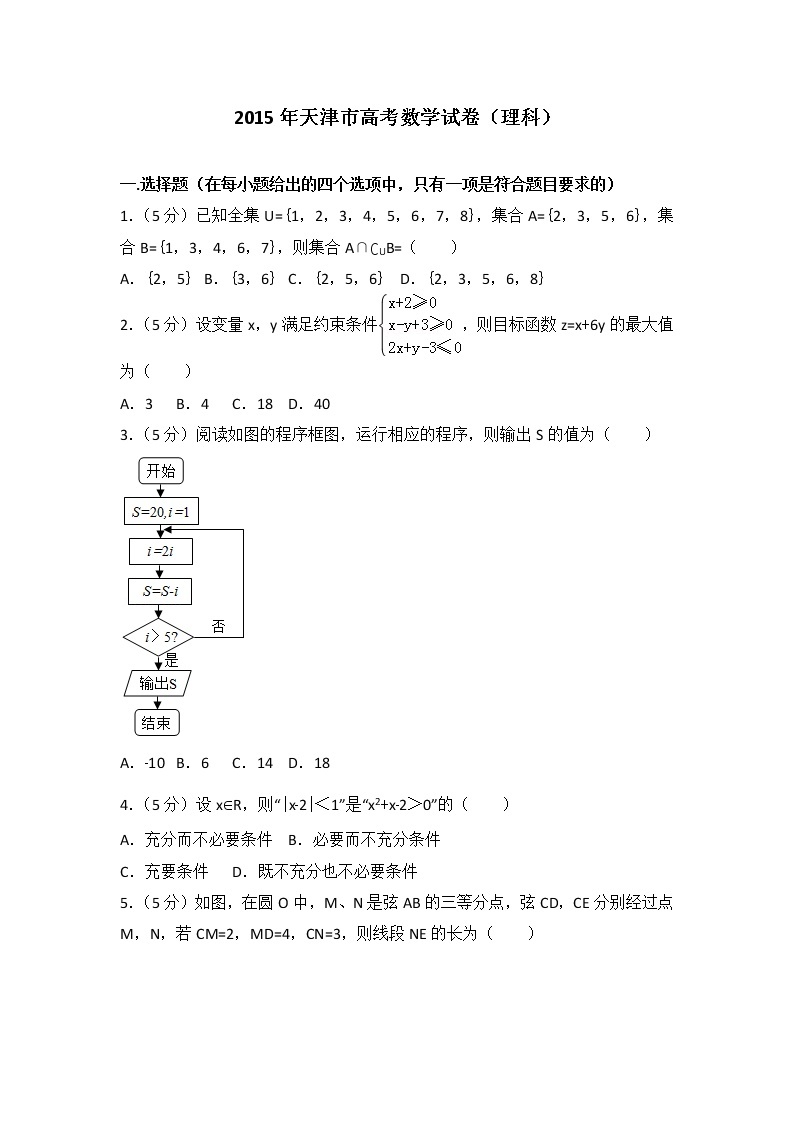 2015年天津市高考数学试卷（理科）01