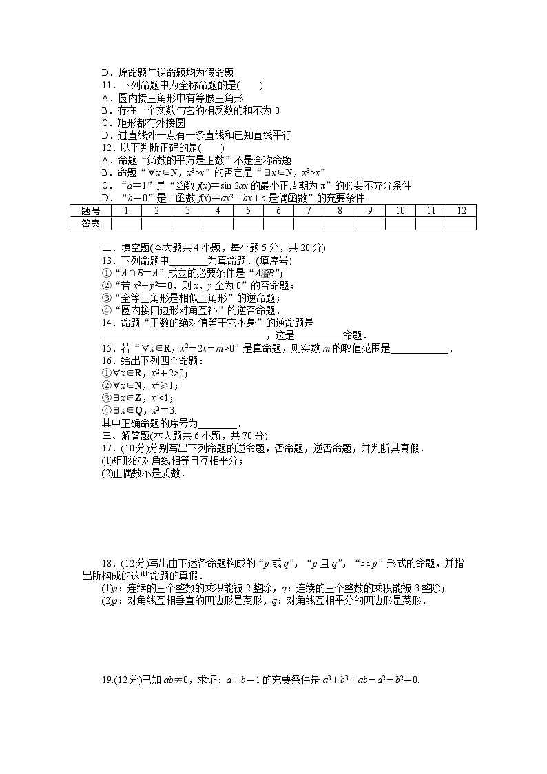 人教a版数学【选修1-1】作业：第一章《常用逻辑用语》章末检测（b）（含答案）02