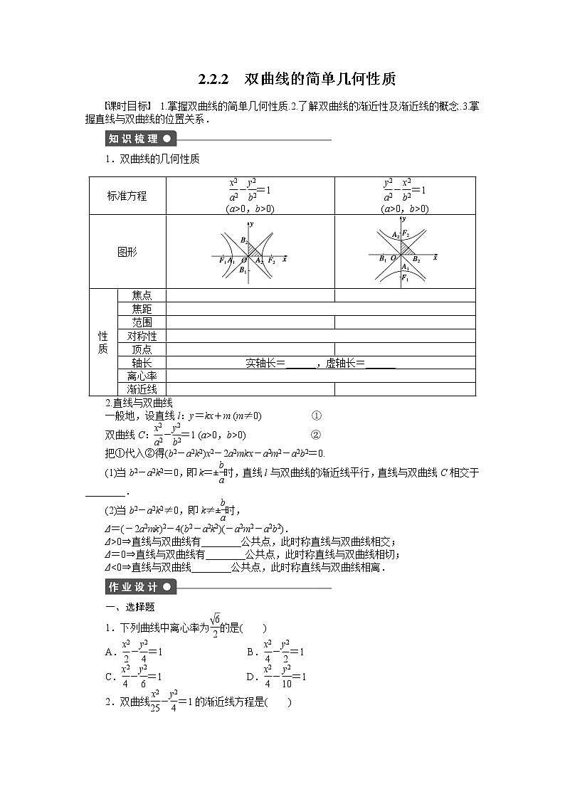 人教a版数学【选修1-1】作业：2.2.2双曲线的简单几何性质（含答案） 练习01