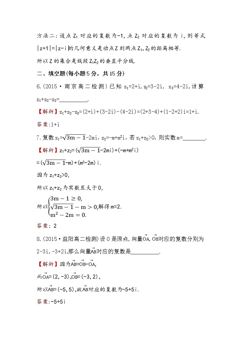 高中数学人教版选修1-2课时提升作业（十） 3.2.1 复数代数形式的加减运算及其几何意义 探究导学课型 Word版含答案第3页