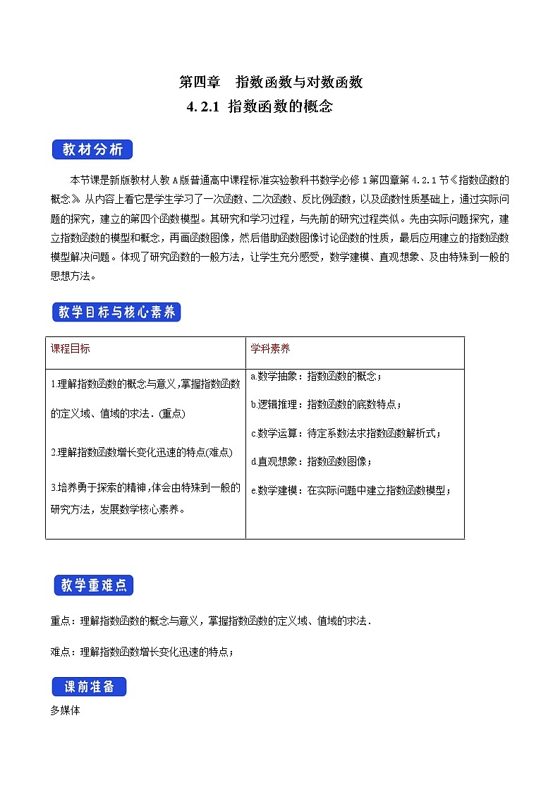 ４2.1 指数函数的概念 教学设计（1）第1页