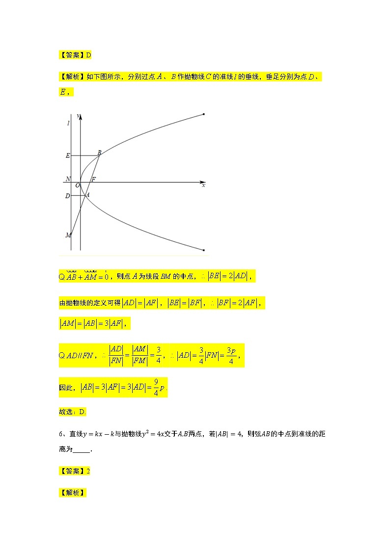 第3章专题10 抛物线的焦点弦与其他几何性质-【新教材】人教A版（2019）高中数学选择性必修第一册常考题型专题练习（机构专用）03