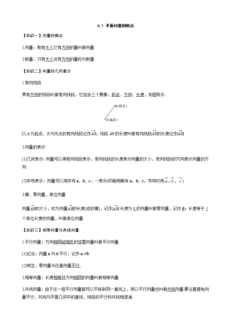 6.1 平面向量的概念-（新教材）人教A版（2019）高中数学必修第二册同步讲义学案01