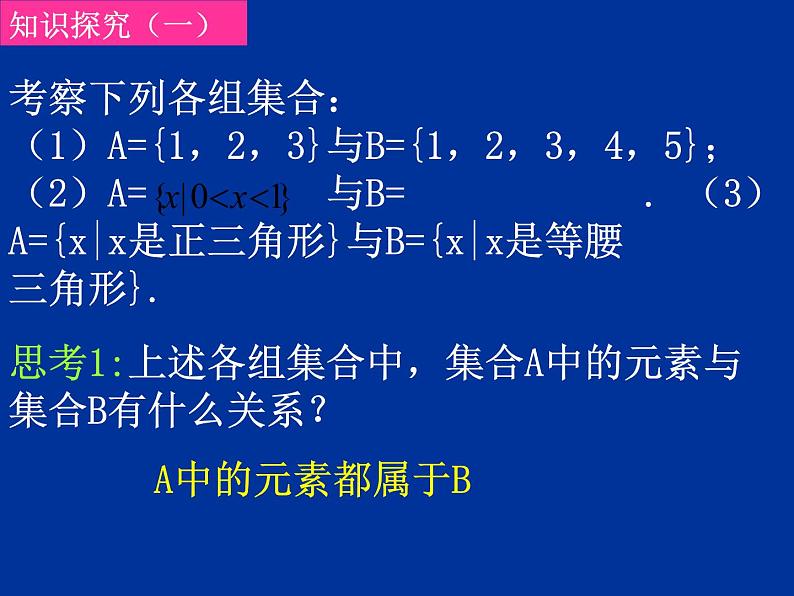 高中数学人教版新课标A 必修1  1.1.2子集和等集（1）（课件）第3页