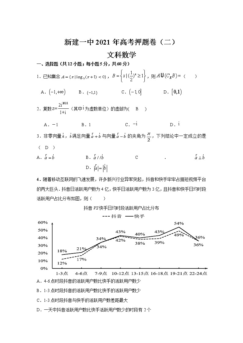 江西省南昌市新建区第一中学2021届高三高考押题卷（二）数学（文）试卷+答案【Word版】01