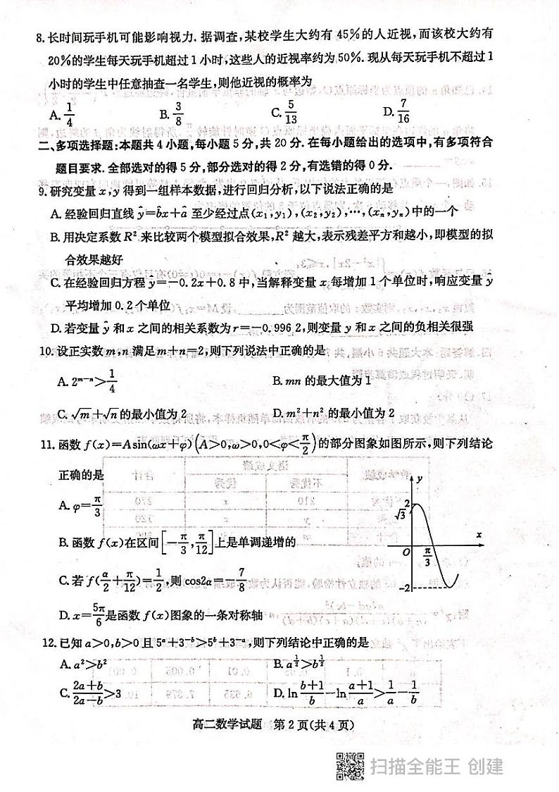 山东省滨州市2020_2021学年高二数学下学期期末考试试题PDF第2页