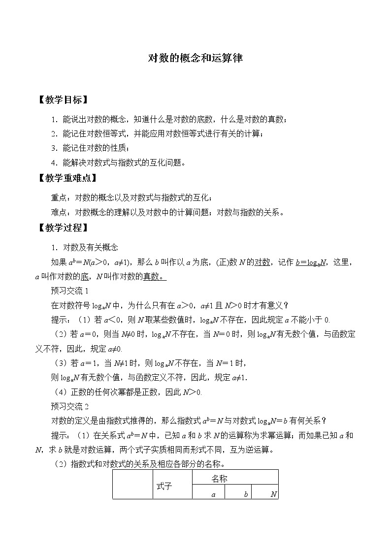 2.2.1对数的概念和运算律_教案-高中数学湘教版必修一第1页