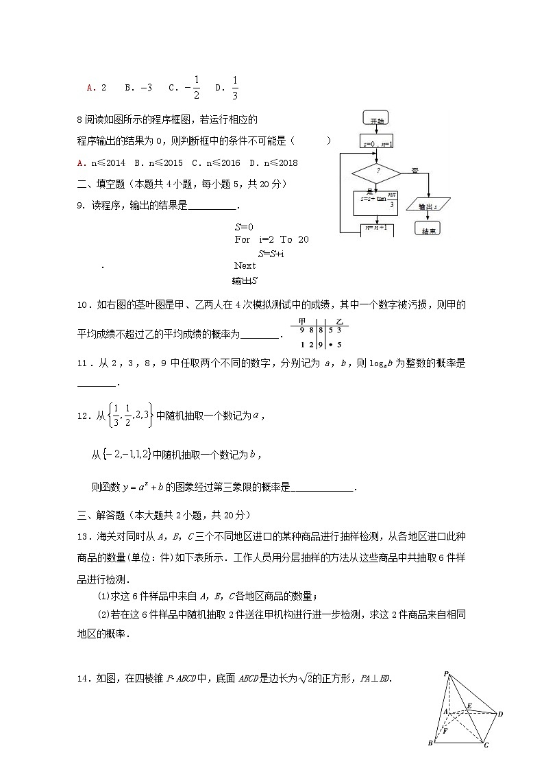 江西省信丰中学2018_2019学年高二数学上学期周考七文AB理B试题02