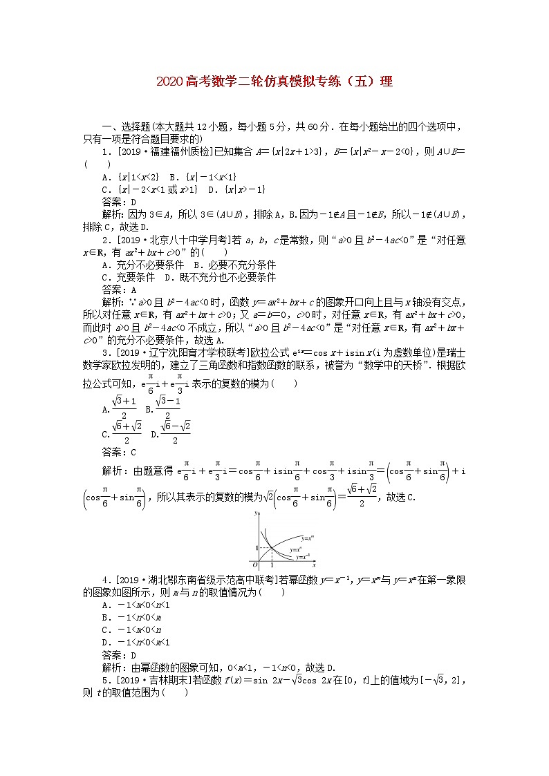 2020高考数学二轮仿真模拟专练五理试题第1页