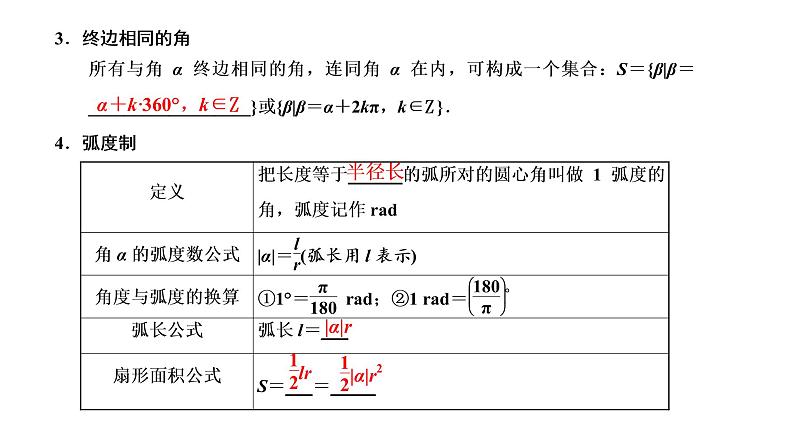 2022届高考数学一轮复习第四章第一节任意角和弧度制及任意角的三角函数 课件第3页
