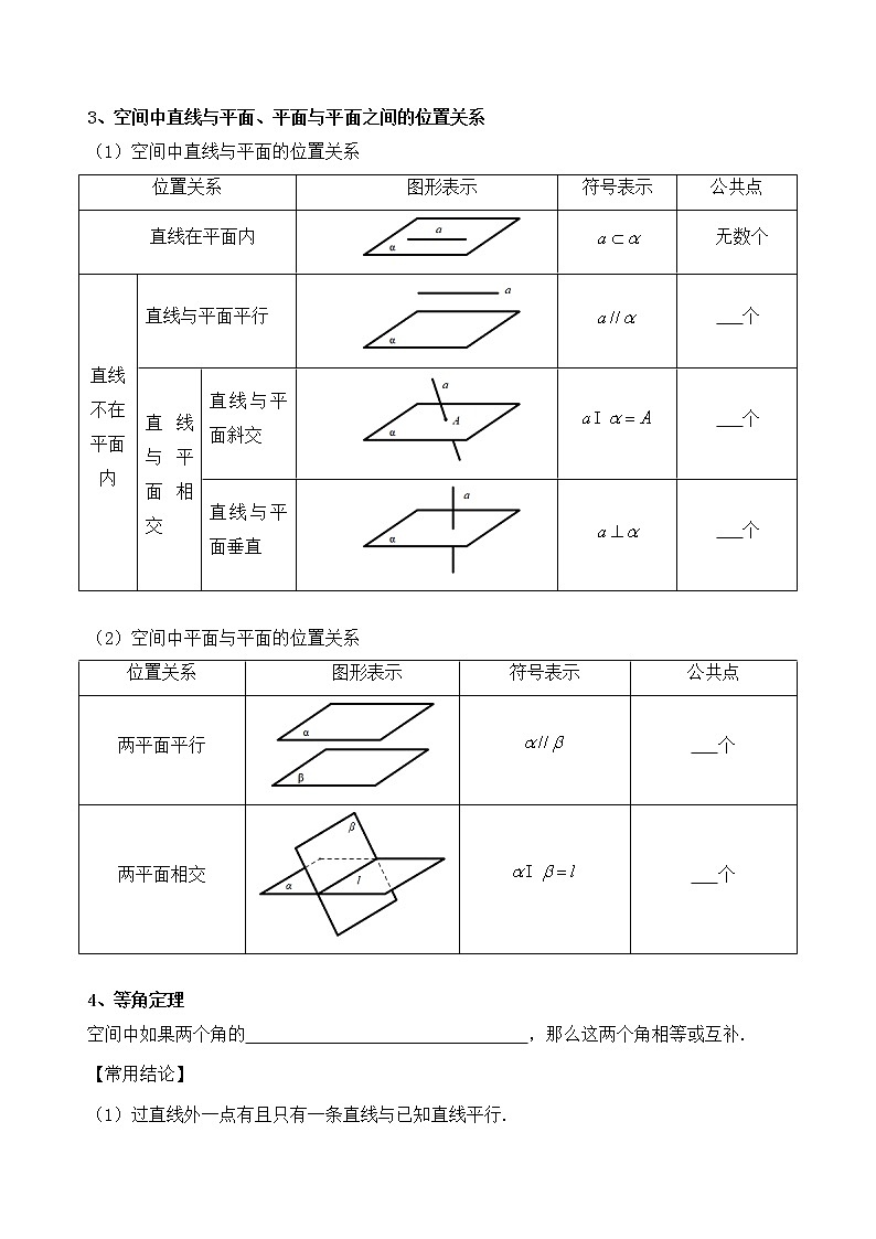 2021高三数学第一轮复习 导学案  第43讲 空间点、直线、平面之间的位置关系02