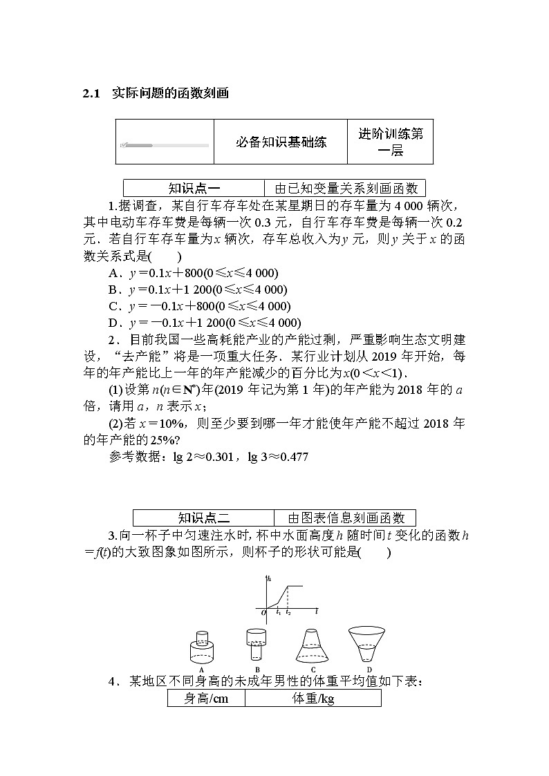 北师大版（2019）数学必修第一册  5.2.1　实际问题的函数刻画 同步练习（含答案解析）01
