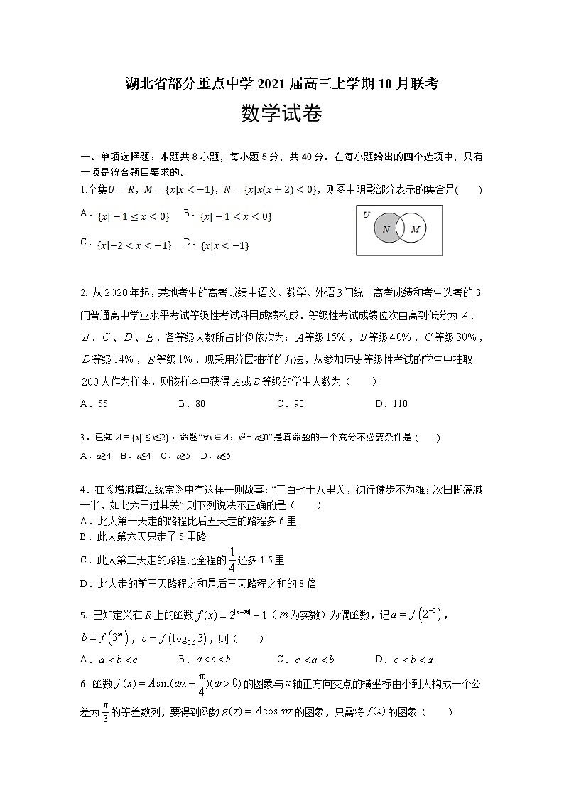 湖北省部分重点中学2021届高三上学期10月联考 数学试卷（含答案解析）01