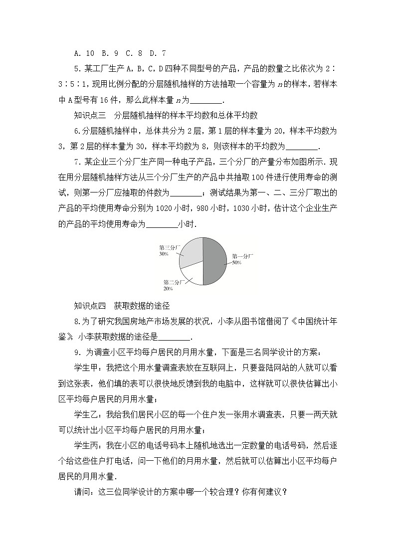 9.1.2分层随机抽样 课时练习2020-2021学年高一下学期数学人教A版（2019）必修第二册第九章统计学案02
