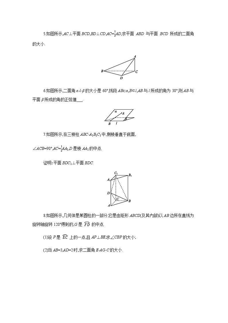 8.6.3第1课时二面角平面与平面垂直的判定 分层演练2020-2021学年高一数学人教A版（2019）必修第二册第八章立体几何初步学案第2页