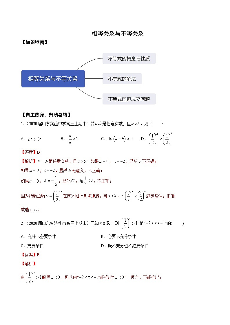 优化提升专题训练（新高考）相等关系与不等关系（含答案解析）学案01