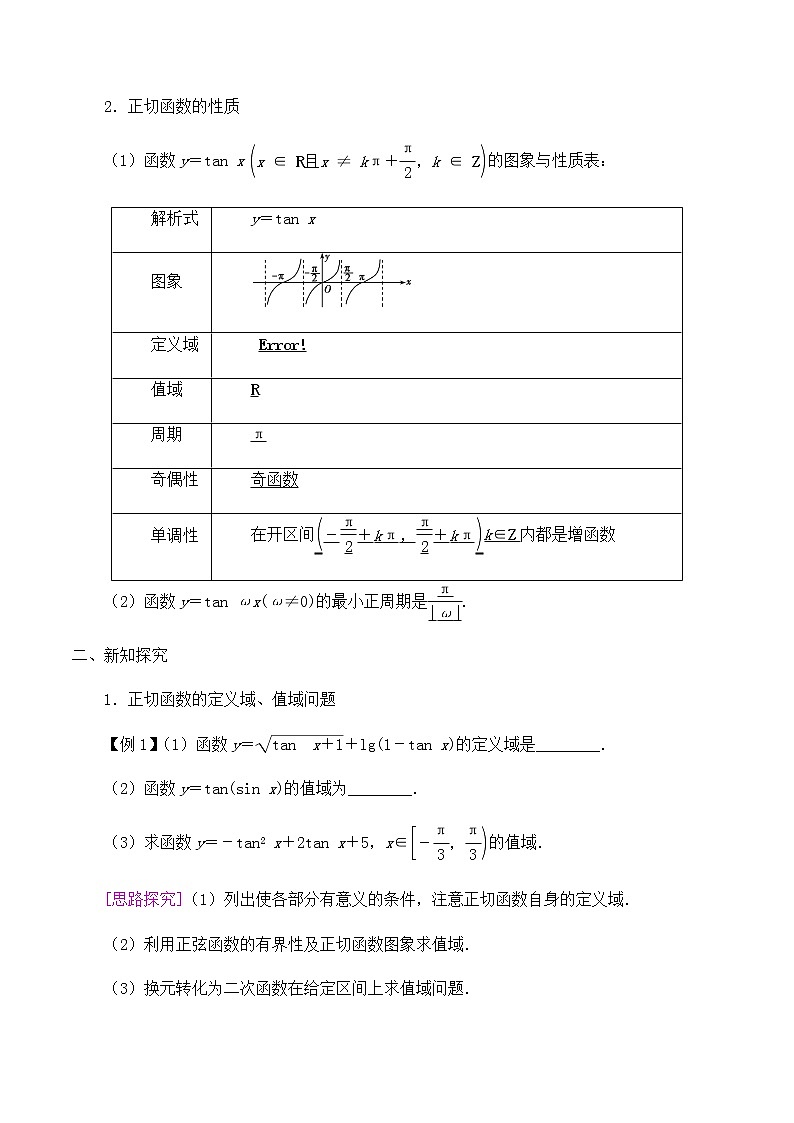 高中数学必修第二册 第一章 7.3 正切函数的图象与性质  教案-北师大版（2019）第2页
