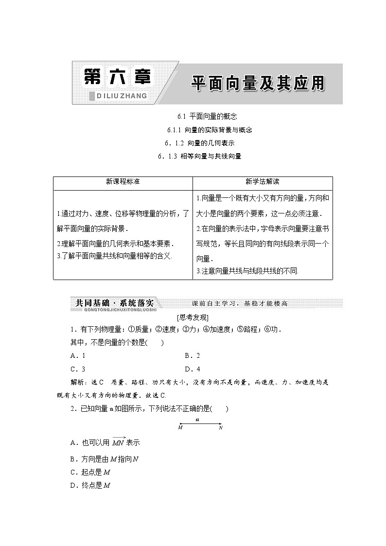 第六章 -平面向量及其应用 -知识点与练习题(新人教A版高中数学必修第二册)第1页