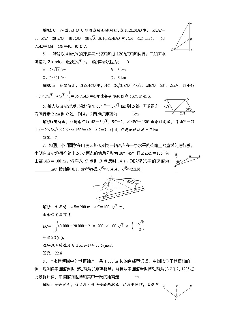 课时跟踪检测（十二）  余弦定理、正弦定理应用举例第2页