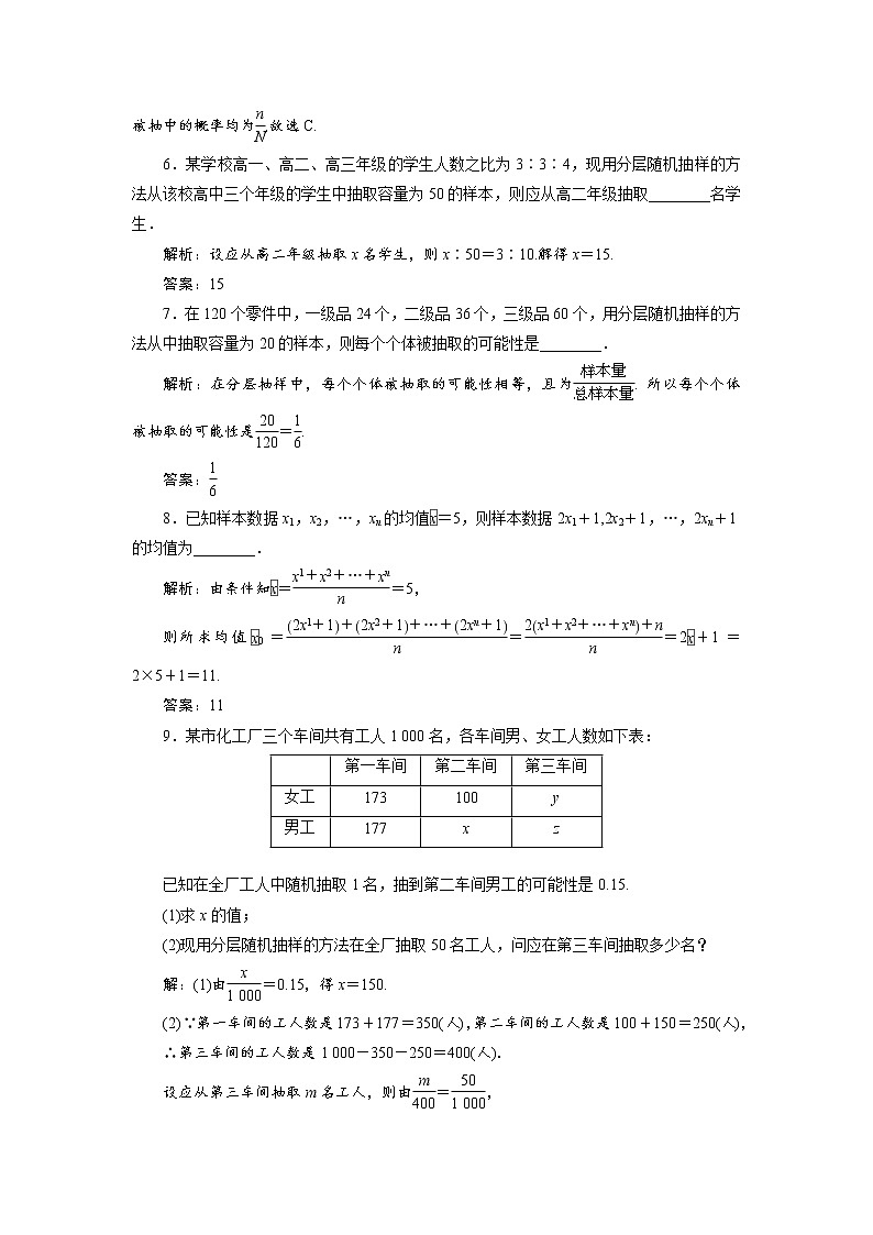 课时跟踪检测（三十六）  分层随机抽样  获取数据的途径02
