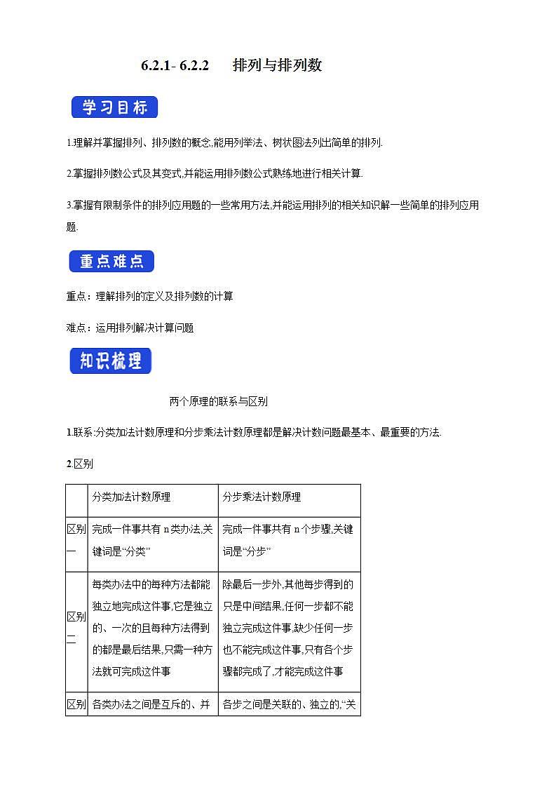 6.2.1- 6.2.2   排列与排列数(人教A版 选择性必修第三册)课件+教案+导学案+练习01