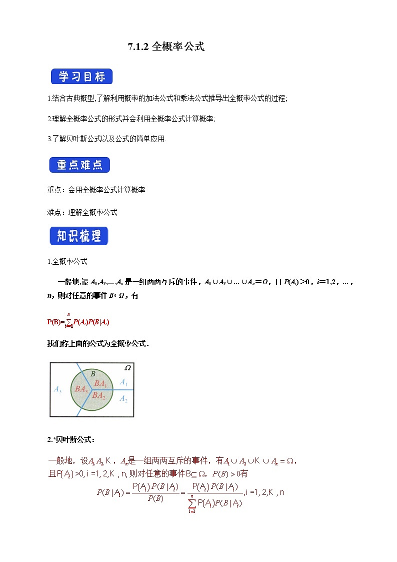 7.1.2全概率公式    - (人教A版 选择性必修第三册)课件+教案+导学案+练习01