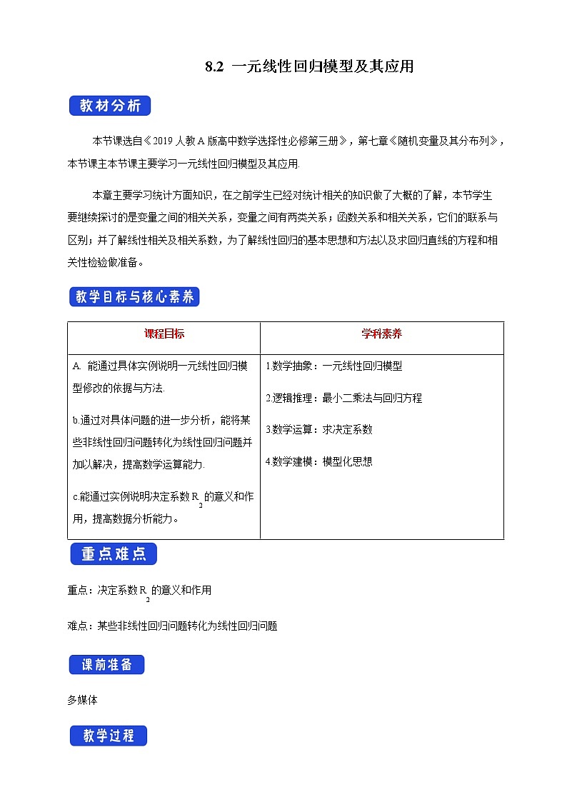 8.2 一元线性回归模型及其应用     (人教A版 选择性必修第三册)课件+教案+导学案+练习01