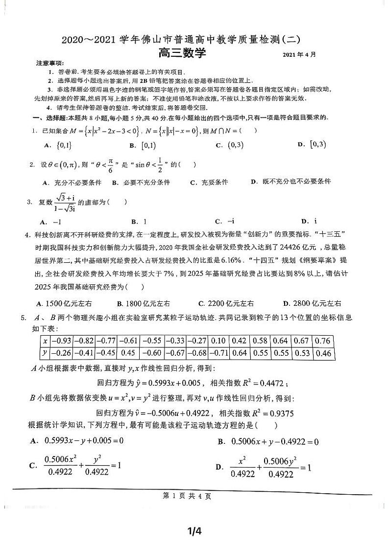 2021届佛山二模练习题01