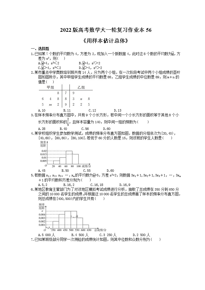 2022版高考数学大一轮复习作业本56《用样本估计总体》(含答案详解)第1页