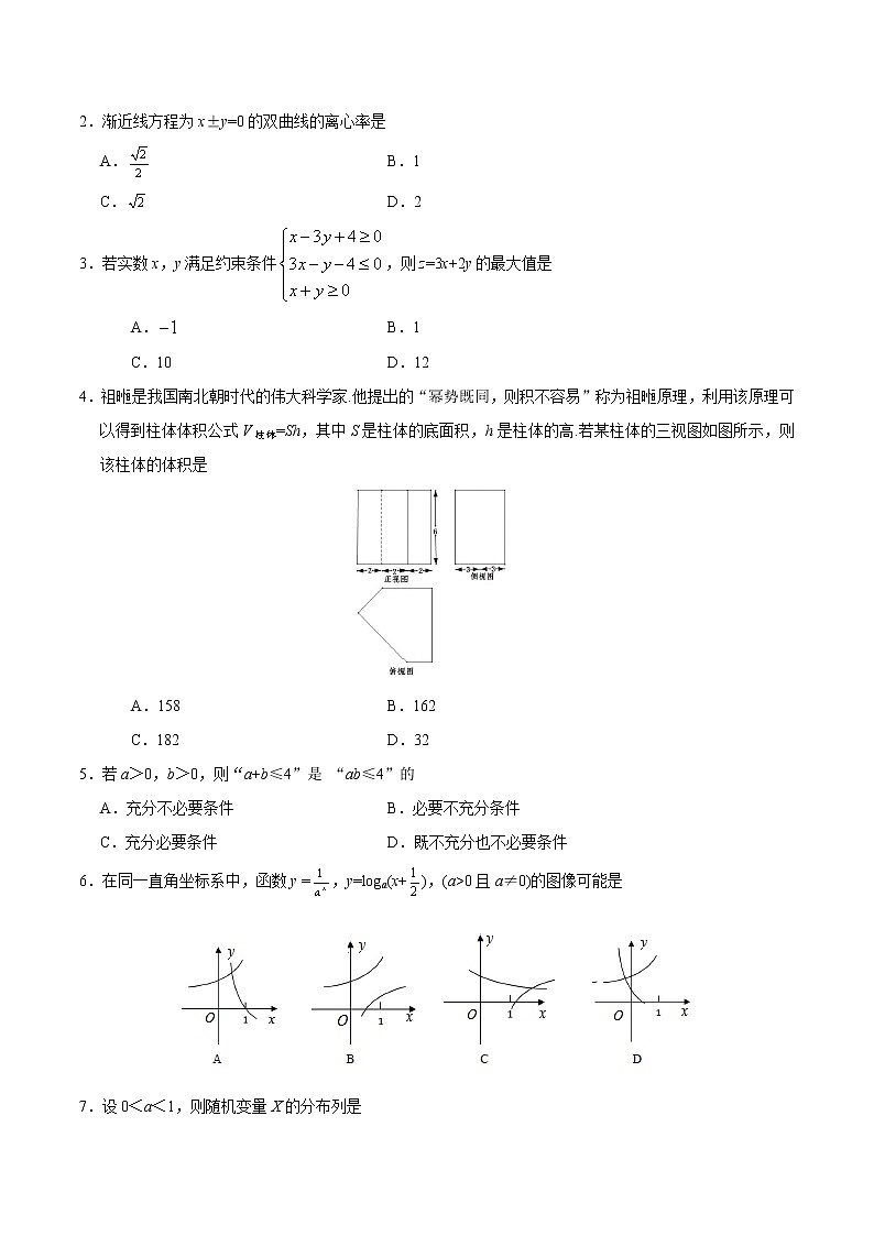 2019年浙江卷数学高考试题文档版（含答案）第2页