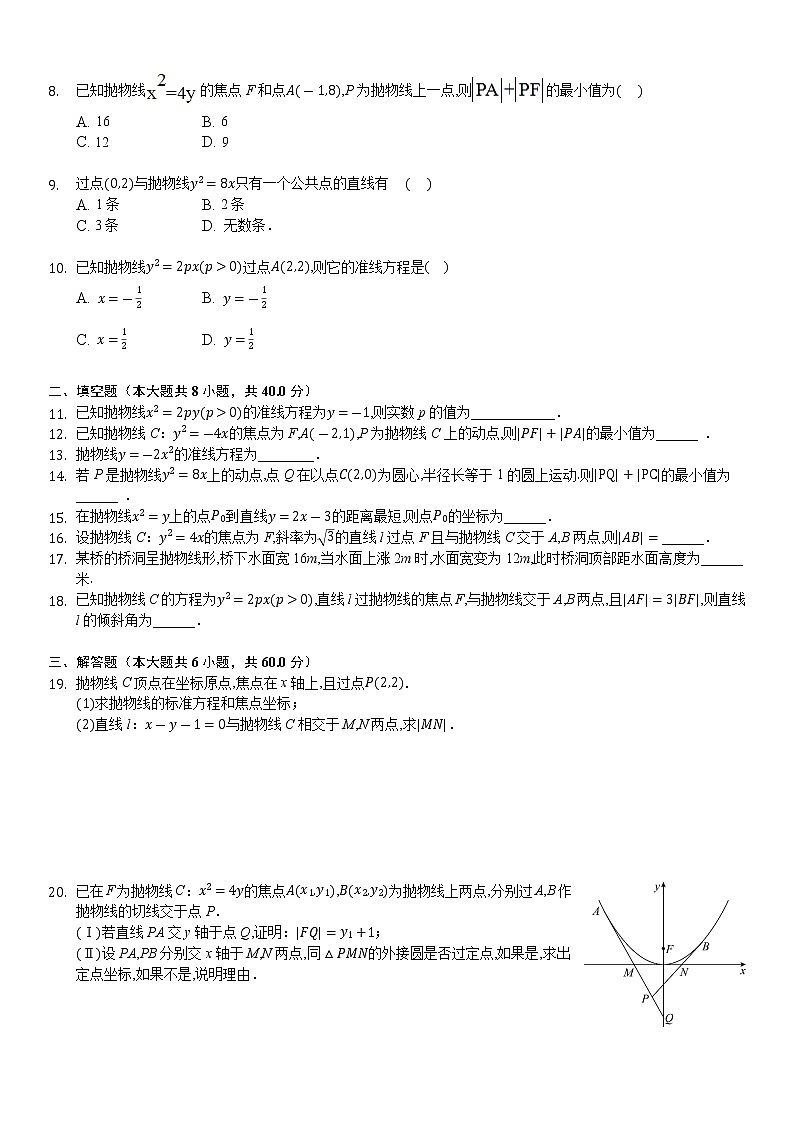 高中数学选择性必修第一册新人教A版—抛物线专项练习卷（含解析）02