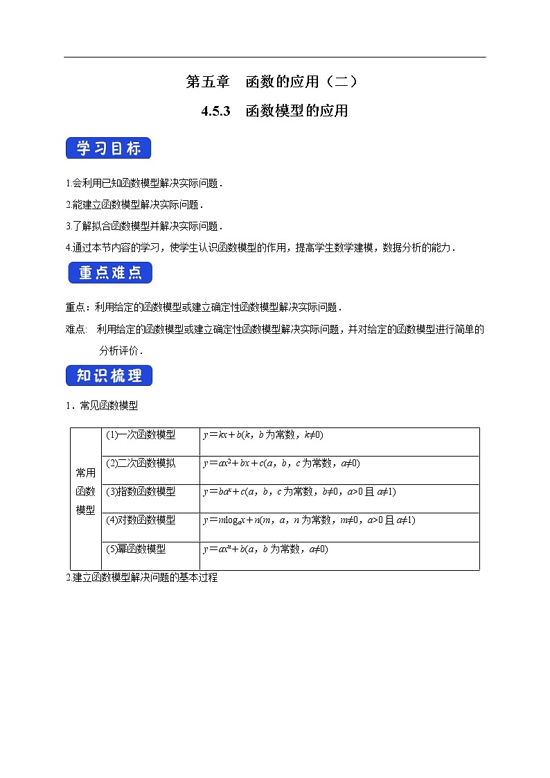 人教A版（2019年）必修一数学4.5 函数的应用（二）函数模型的应用 （课件、教案、学案、配套练习含解析）01