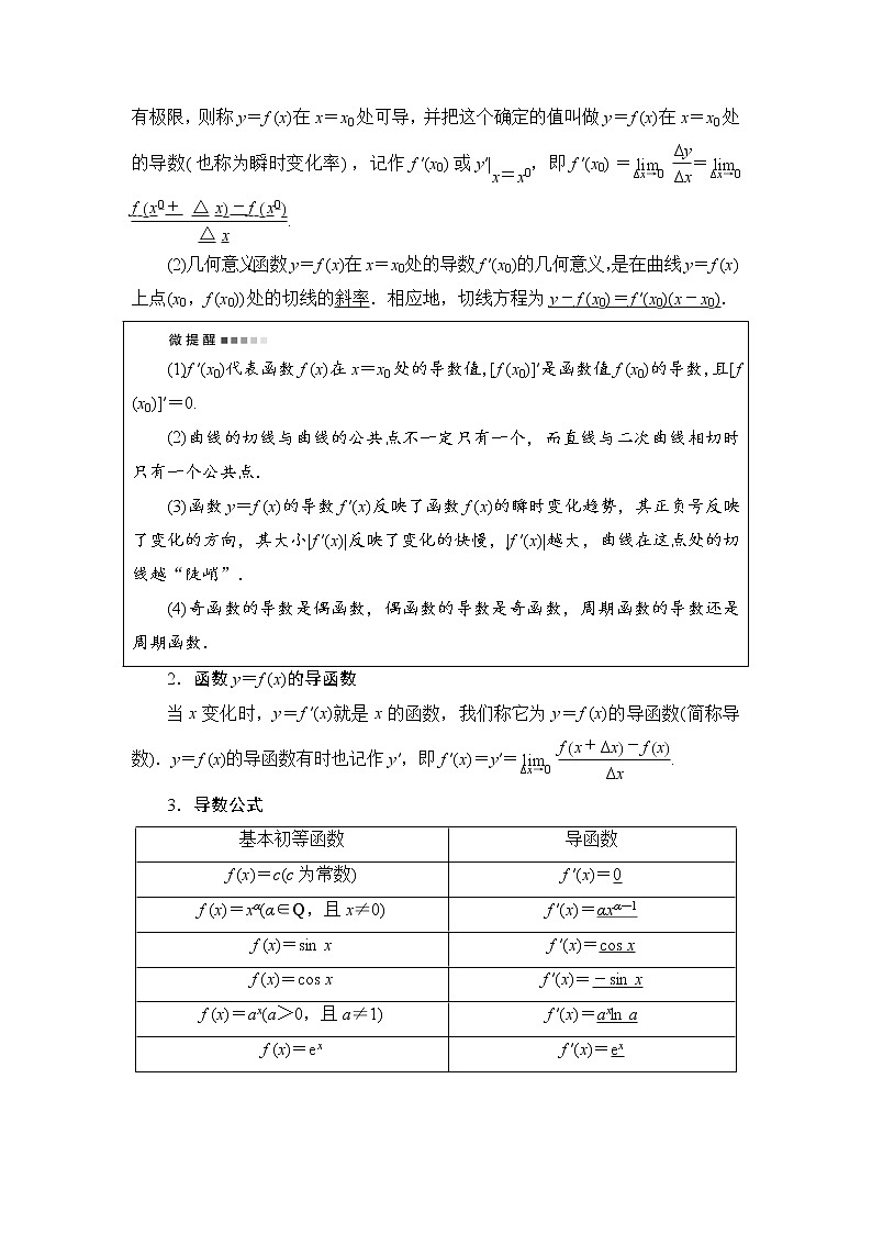 第3章 第1节　导数的概念与运算-2022届高三数学一轮复习讲义（新高考）教案第2页
