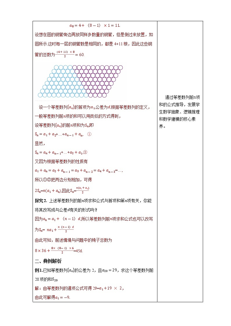 【新教材精创】 5.2.2 等差数列的前n项和    教学设计(人教B版 高二 选择性必修第三册)第3页
