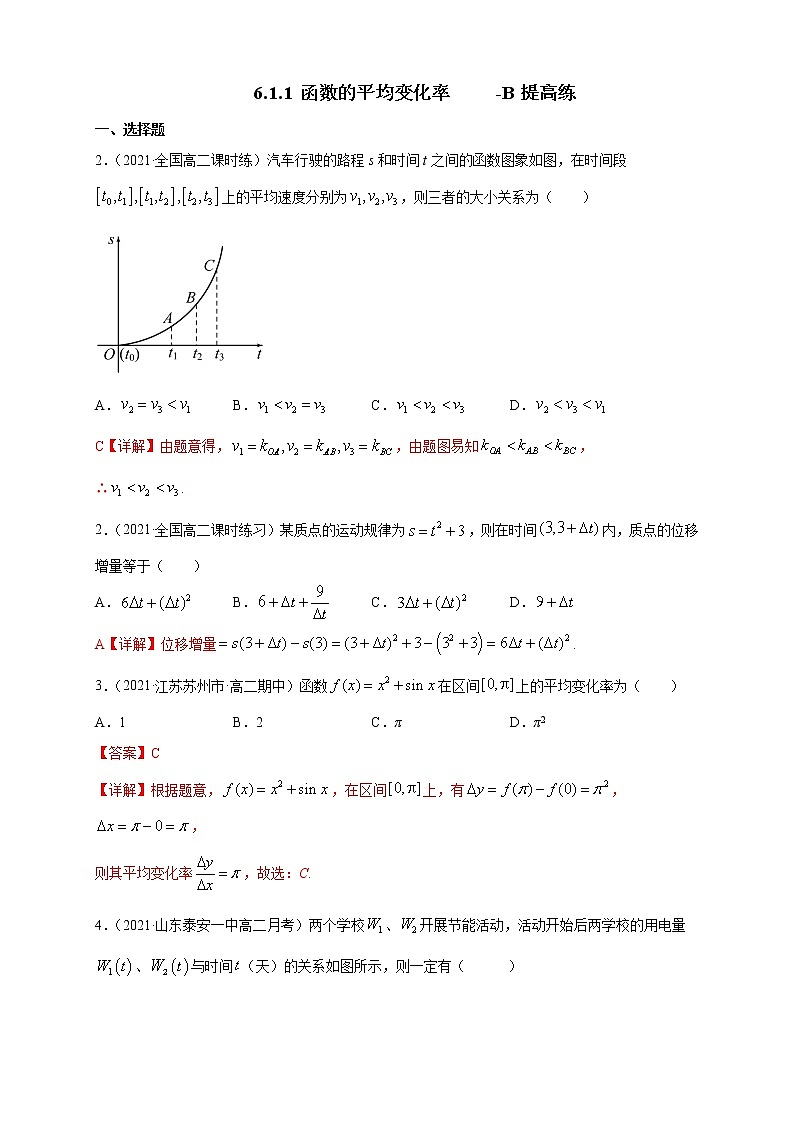 【新教材精创】6.1.1 函数的平均变化率    -B提高练01