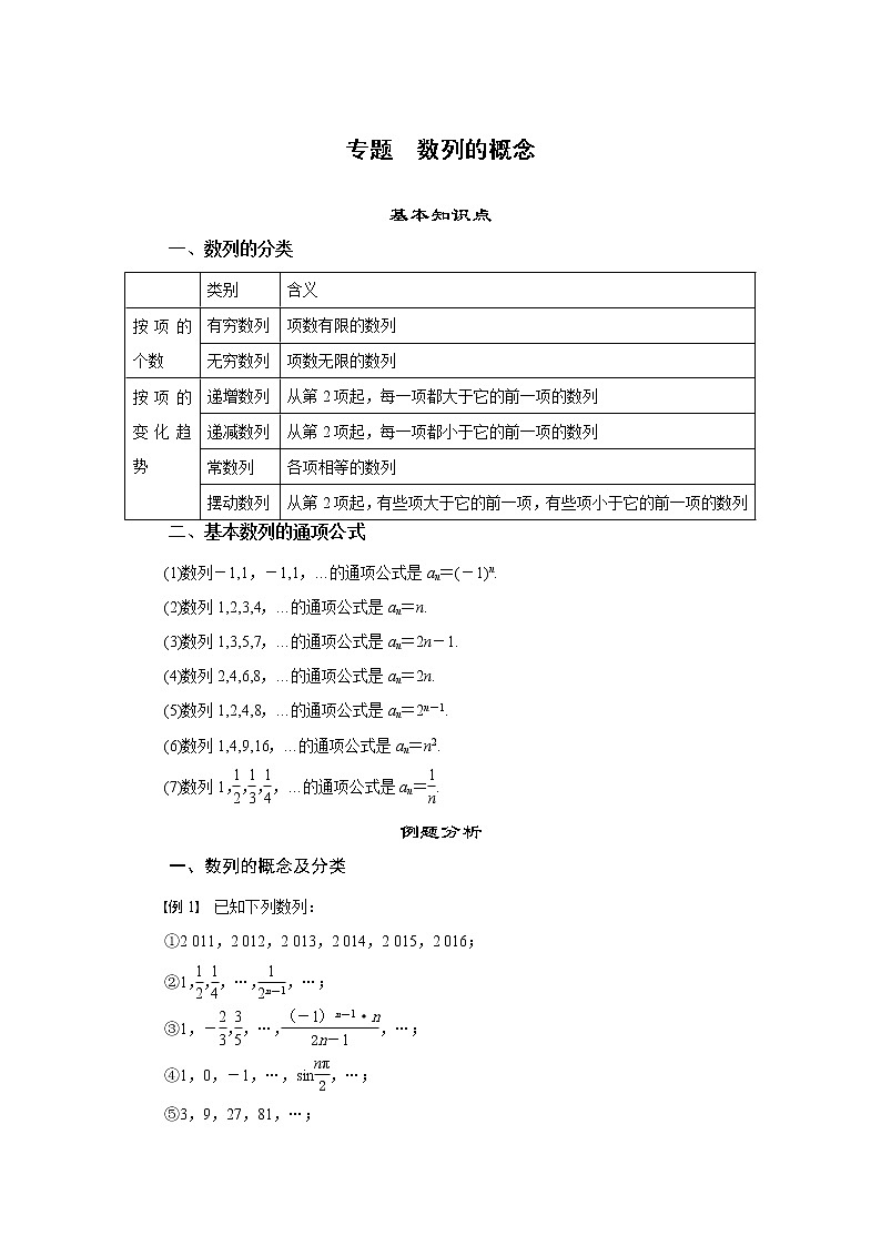专题一  数列的概念-2020-2021学年高中数学专题题型精讲精练（2019人教B版选择性必修第三册）01