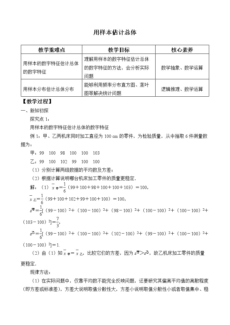 5.1.4 用样本估计总体  教案第1页