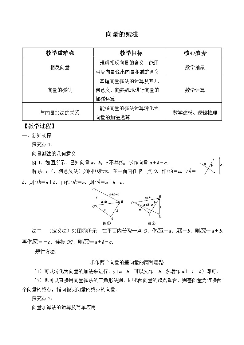 6.1.3 向量的减法  教案01