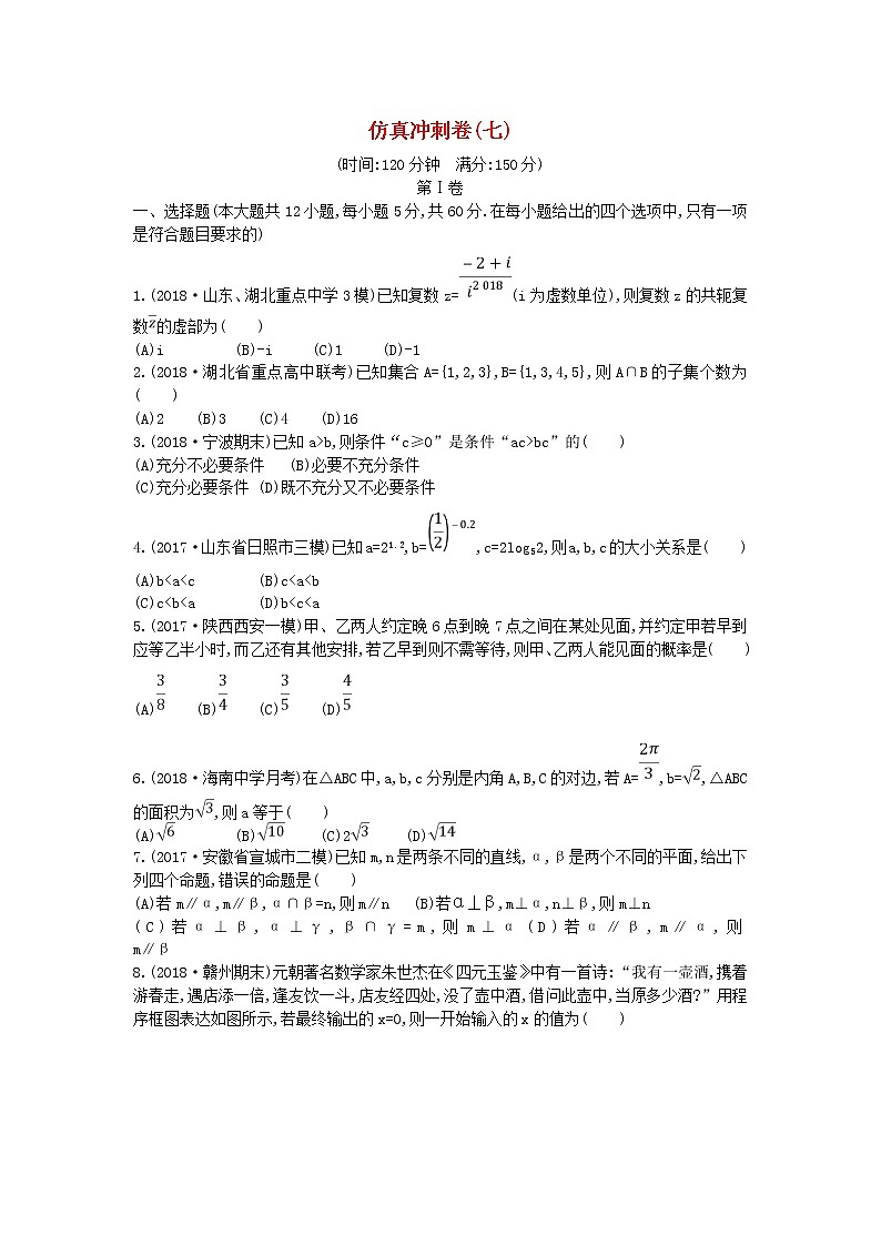 2022届高考数学二轮复习仿真冲刺卷七文后含答案解析第1页