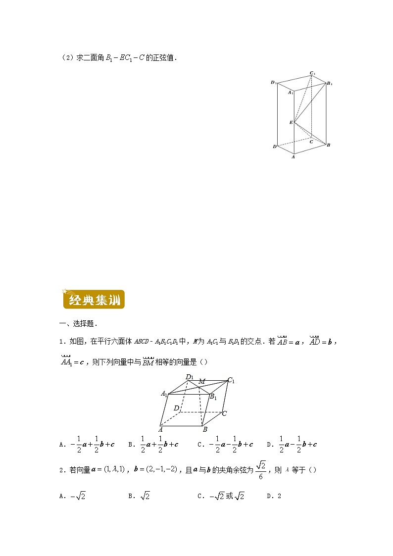 新教材2020_2021学年高一数学下学期暑假训练8空间向量与立体几何02