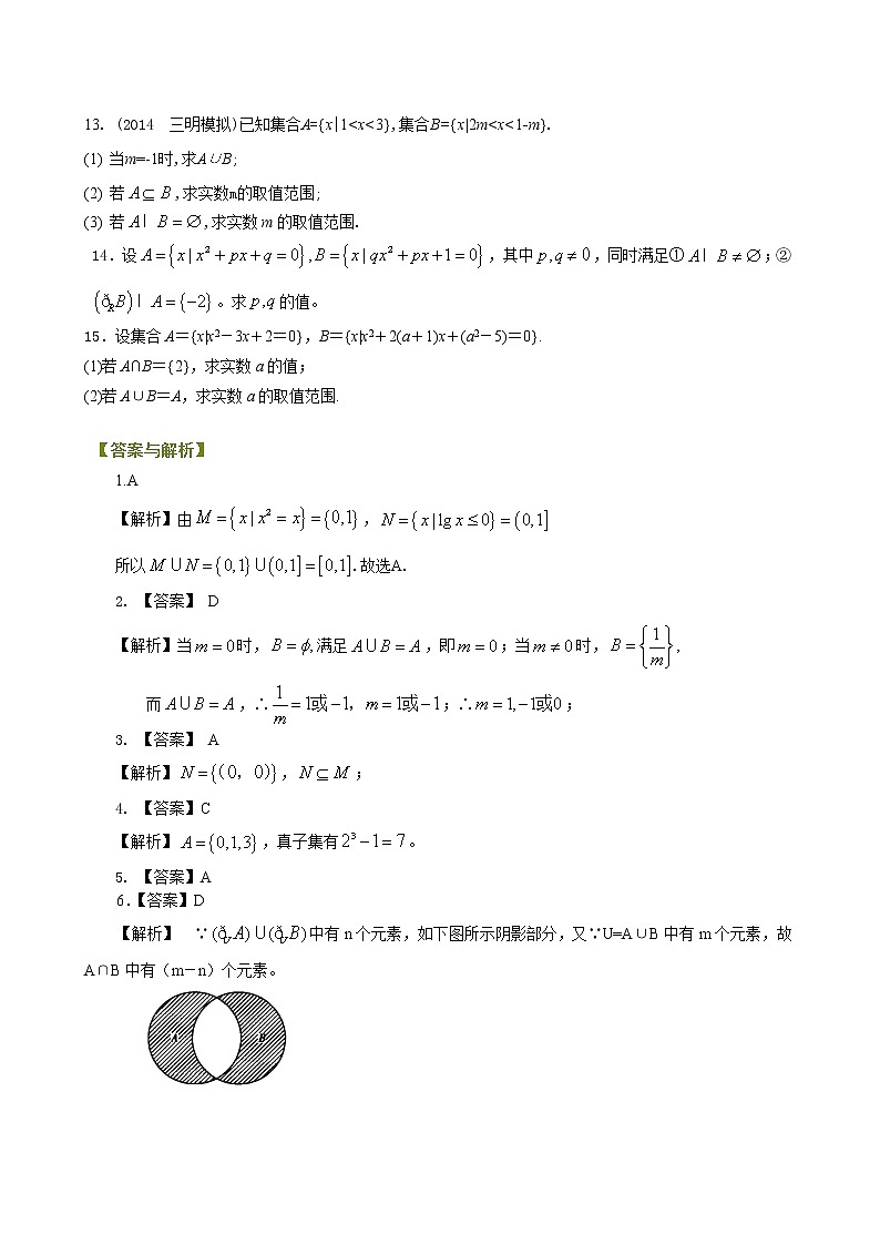 人教版《集合》单元测试题（含答案）第2页