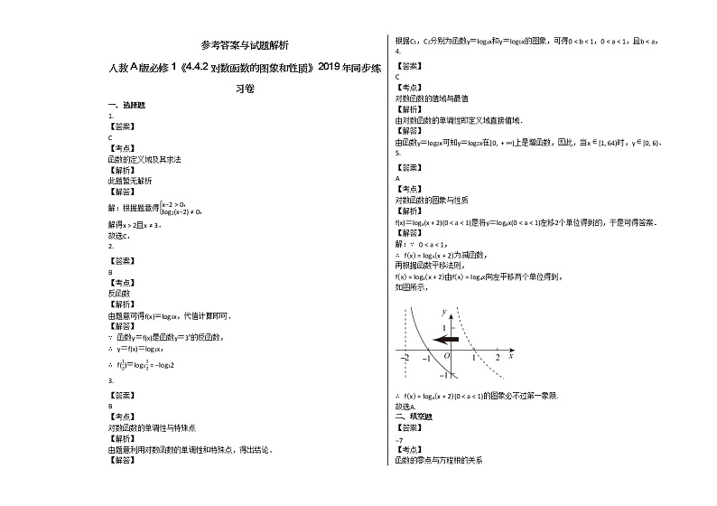 人教A版必修1《442_对数函数的图象和性质》2019年同步练习卷03